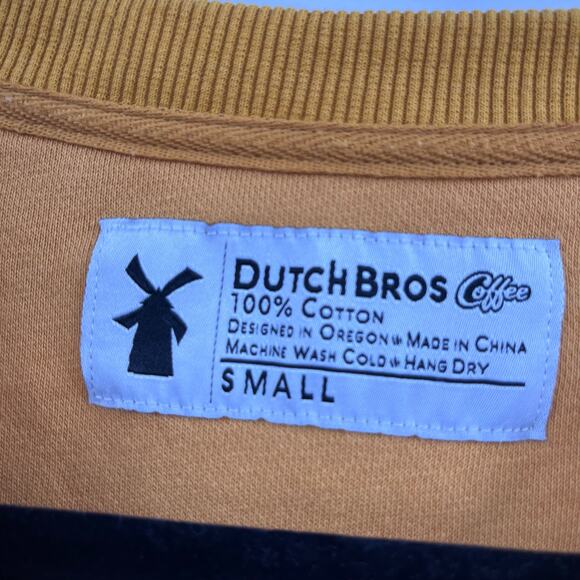 Dutch Bros Coffee Sweater Small Yellow Sweatshirt Fleece Logo Crew Neck Unisex - Picture 5 of 9
